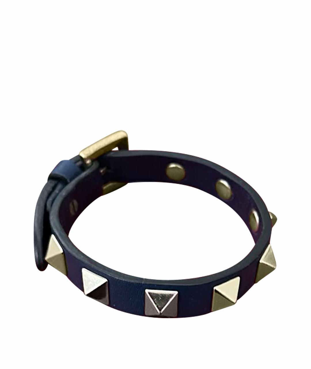 VALENTINO Темно-синий кожаный браслет, фото 1