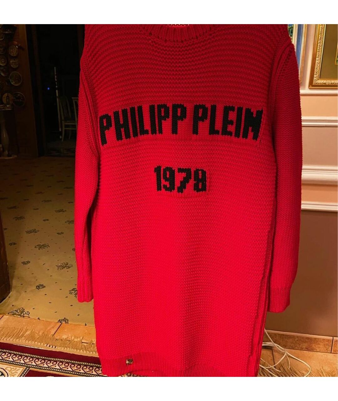 PHILIPP PLEIN Красное шерстяное платье, фото 4