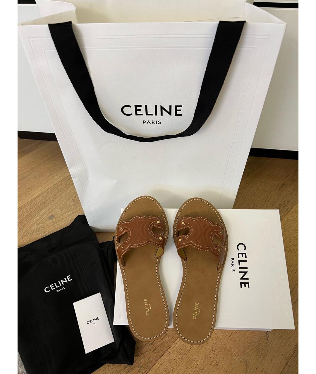 CELINE Коричневые кожаные шлепанцы, фото 2