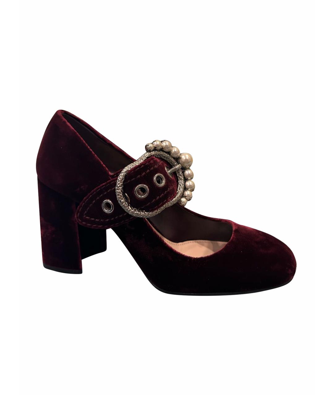 MIU MIU Бордовые бархатные туфли, фото 1
