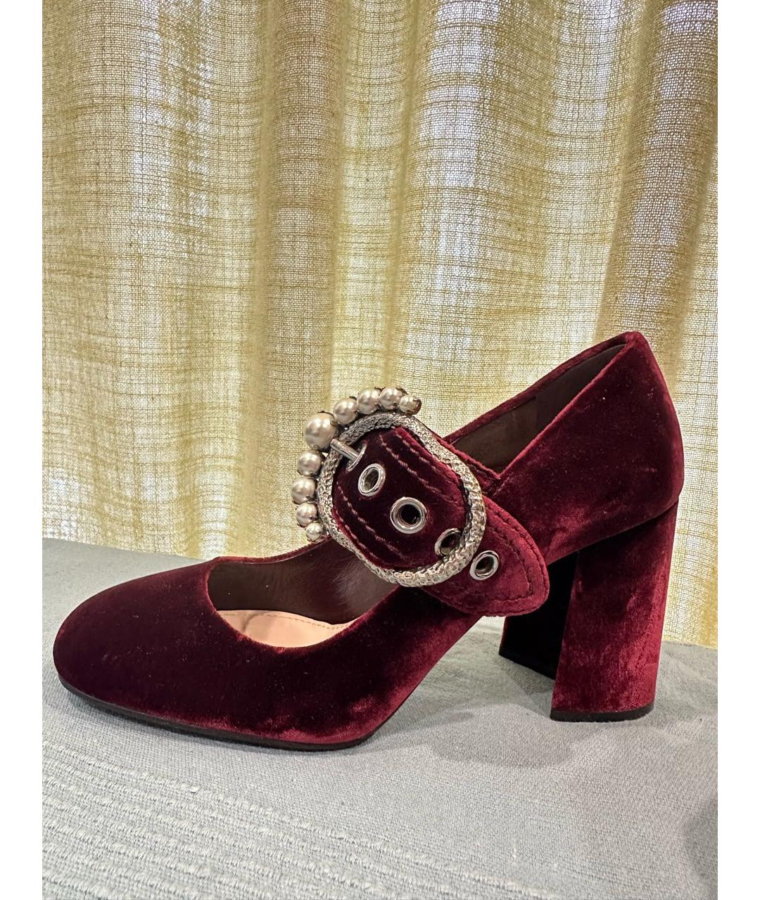 MIU MIU Бордовые бархатные туфли, фото 8