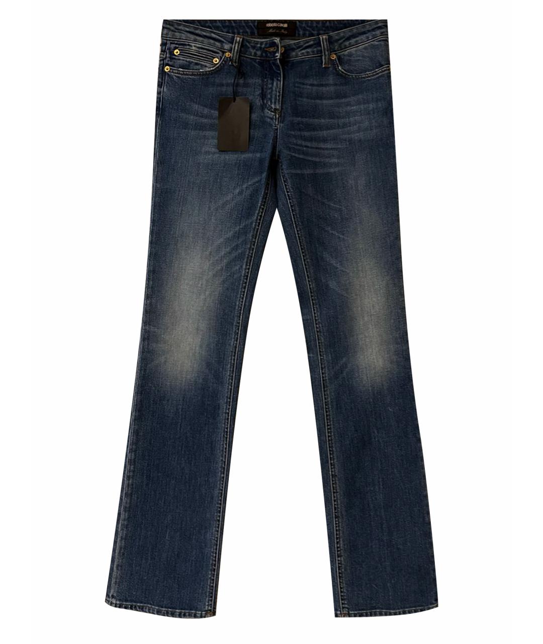 ROBERTO CAVALLI Темно-синие хлопковые прямые джинсы, фото 1