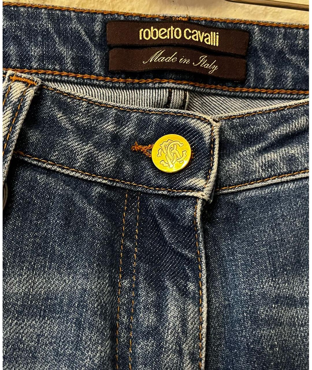 ROBERTO CAVALLI Темно-синие хлопковые прямые джинсы, фото 4
