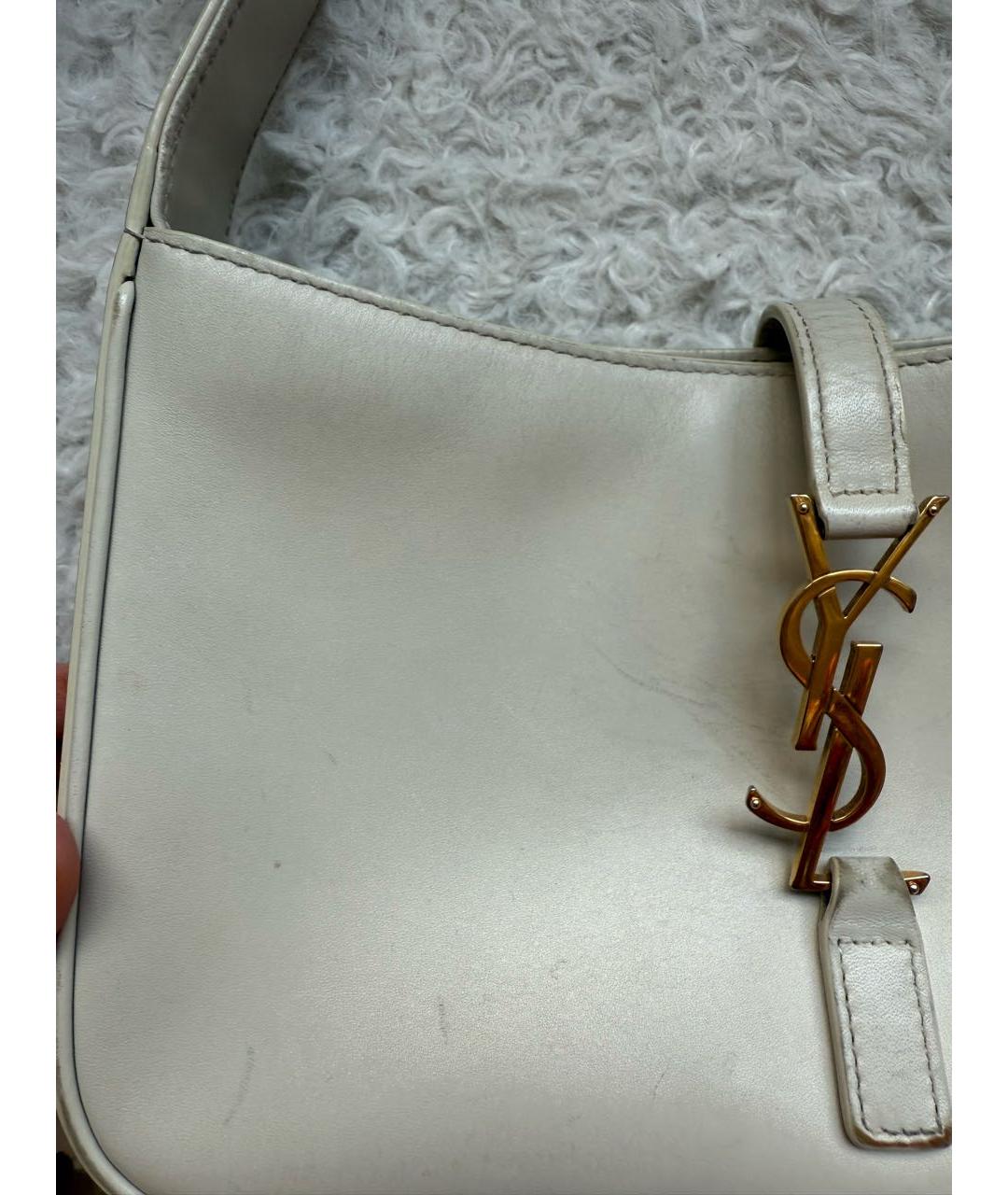 SAINT LAURENT Белая кожаная сумка с короткими ручками, фото 5