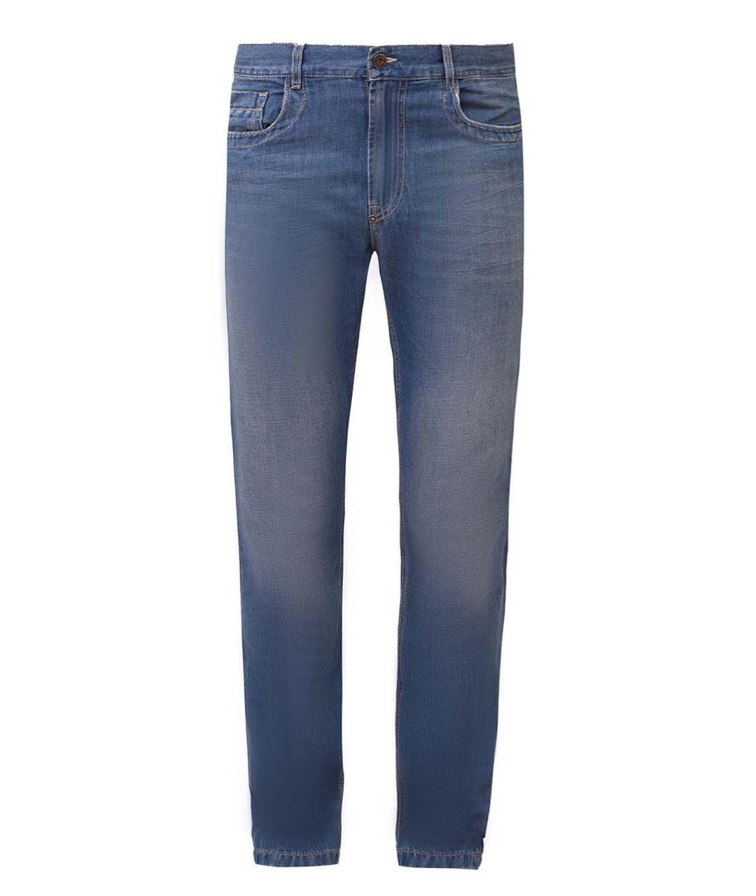 BIKKEMBERGS Голубые хлопко-леновые прямые джинсы, фото 1