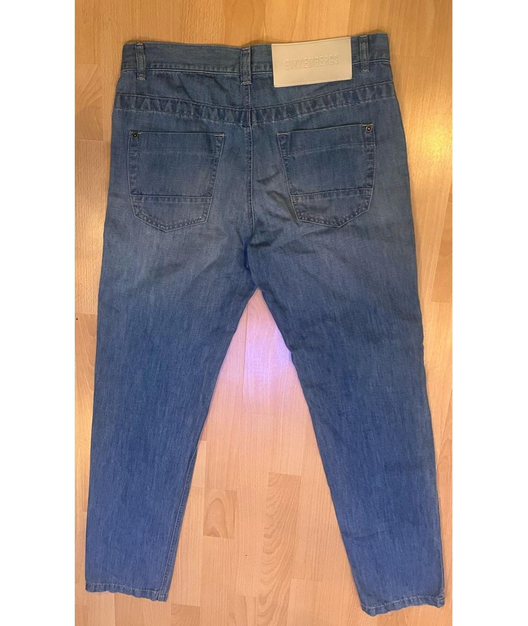 BIKKEMBERGS Голубые хлопко-леновые прямые джинсы, фото 2