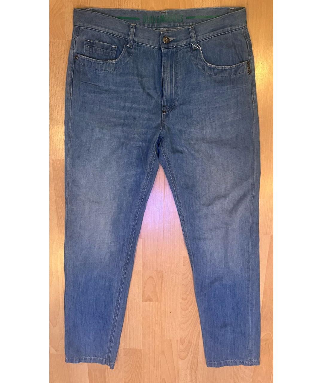 BIKKEMBERGS Голубые хлопко-леновые прямые джинсы, фото 5