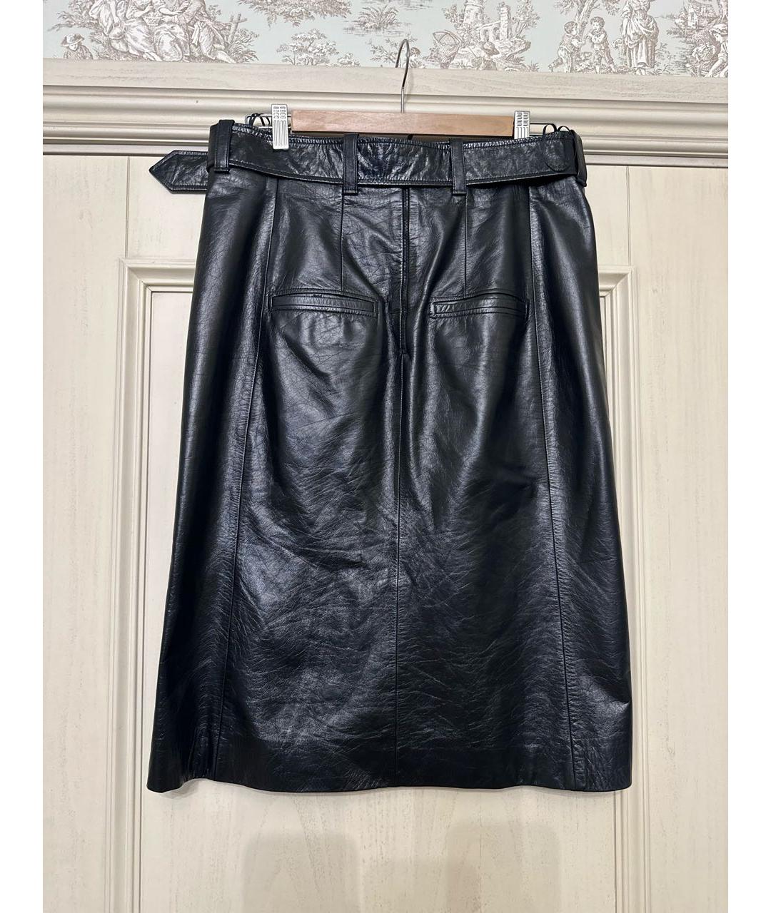 OLIVIER THEYSKENS Черная кожаная юбка миди, фото 2