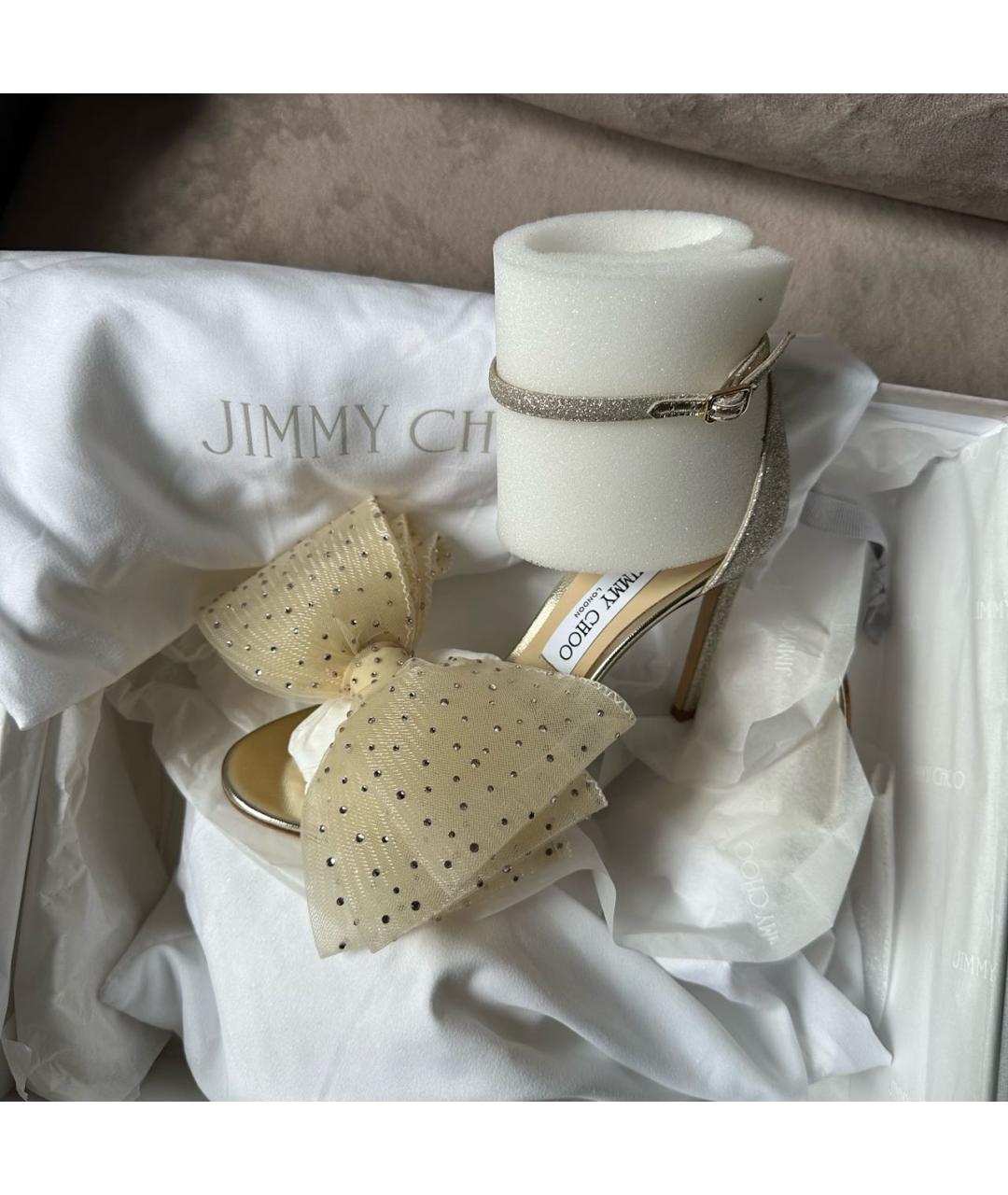 JIMMY CHOO Золотые текстильные босоножки, фото 5
