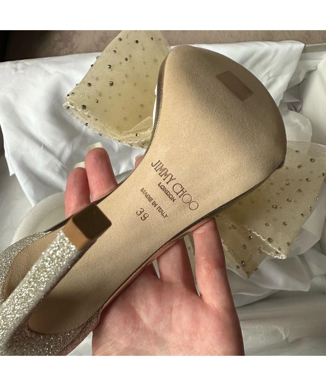 JIMMY CHOO Золотые текстильные босоножки, фото 4