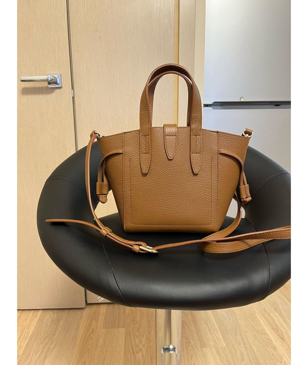 FURLA Коричневая кожаная сумка с короткими ручками, фото 3
