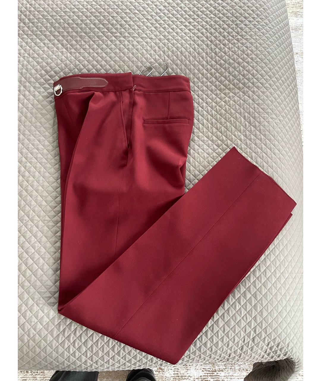 HERMES Бордовые шерстяные прямые брюки, фото 3