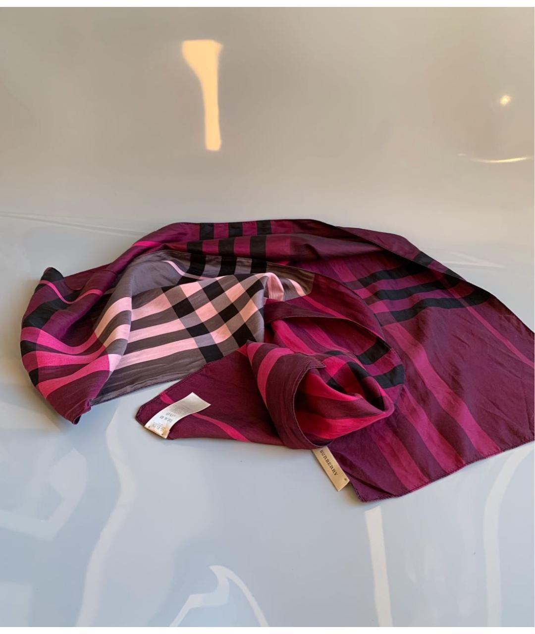 BURBERRY Фиолетовый шелковый шарф, фото 4