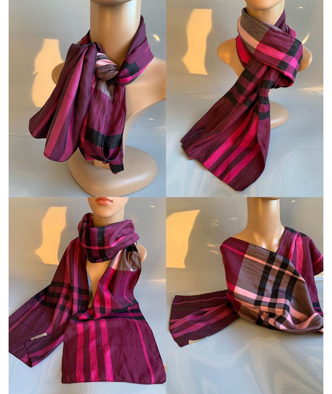 BURBERRY Фиолетовый шелковый шарф, фото 7
