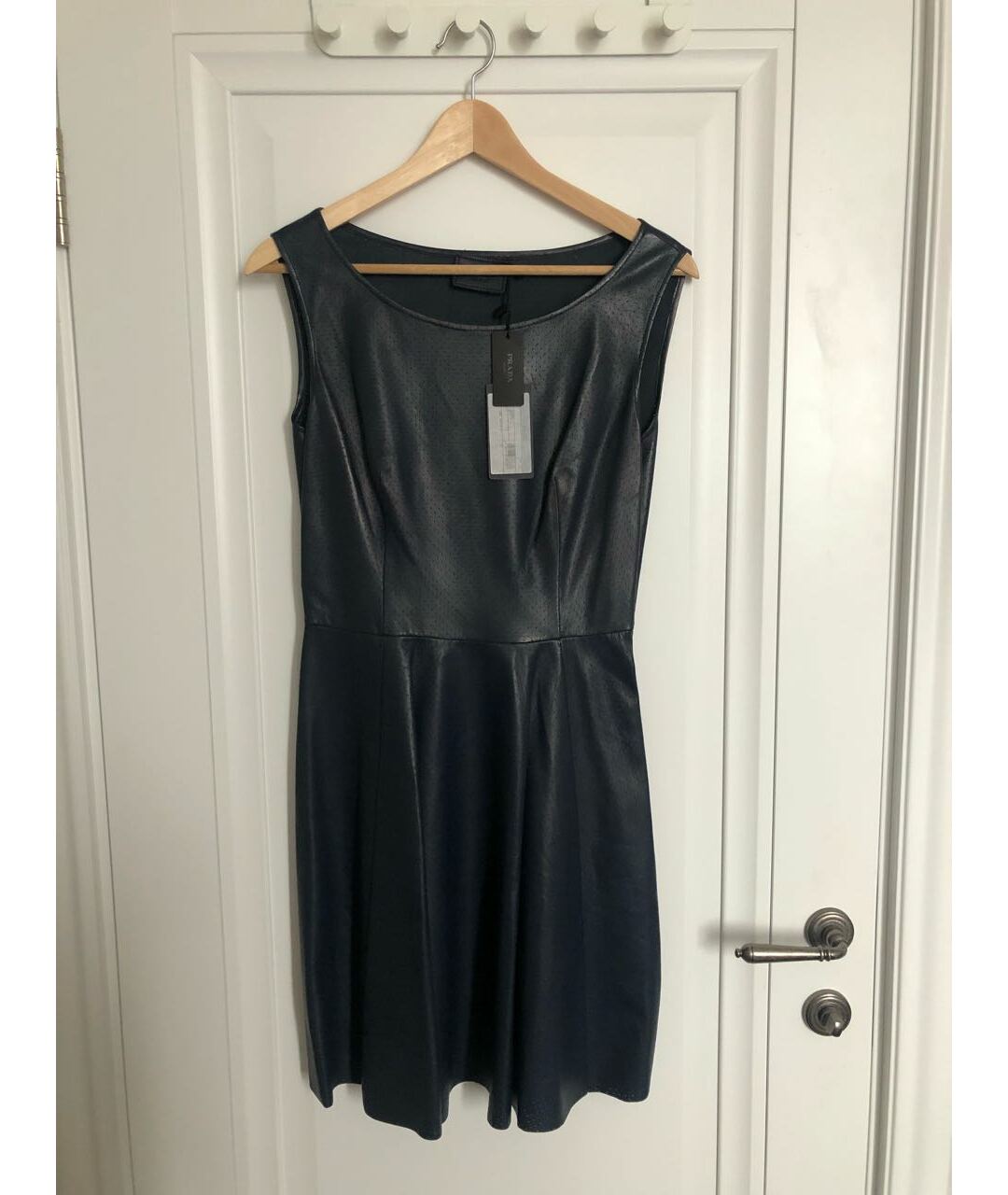 PRADA Темно-синее кожаное повседневное платье, фото 8