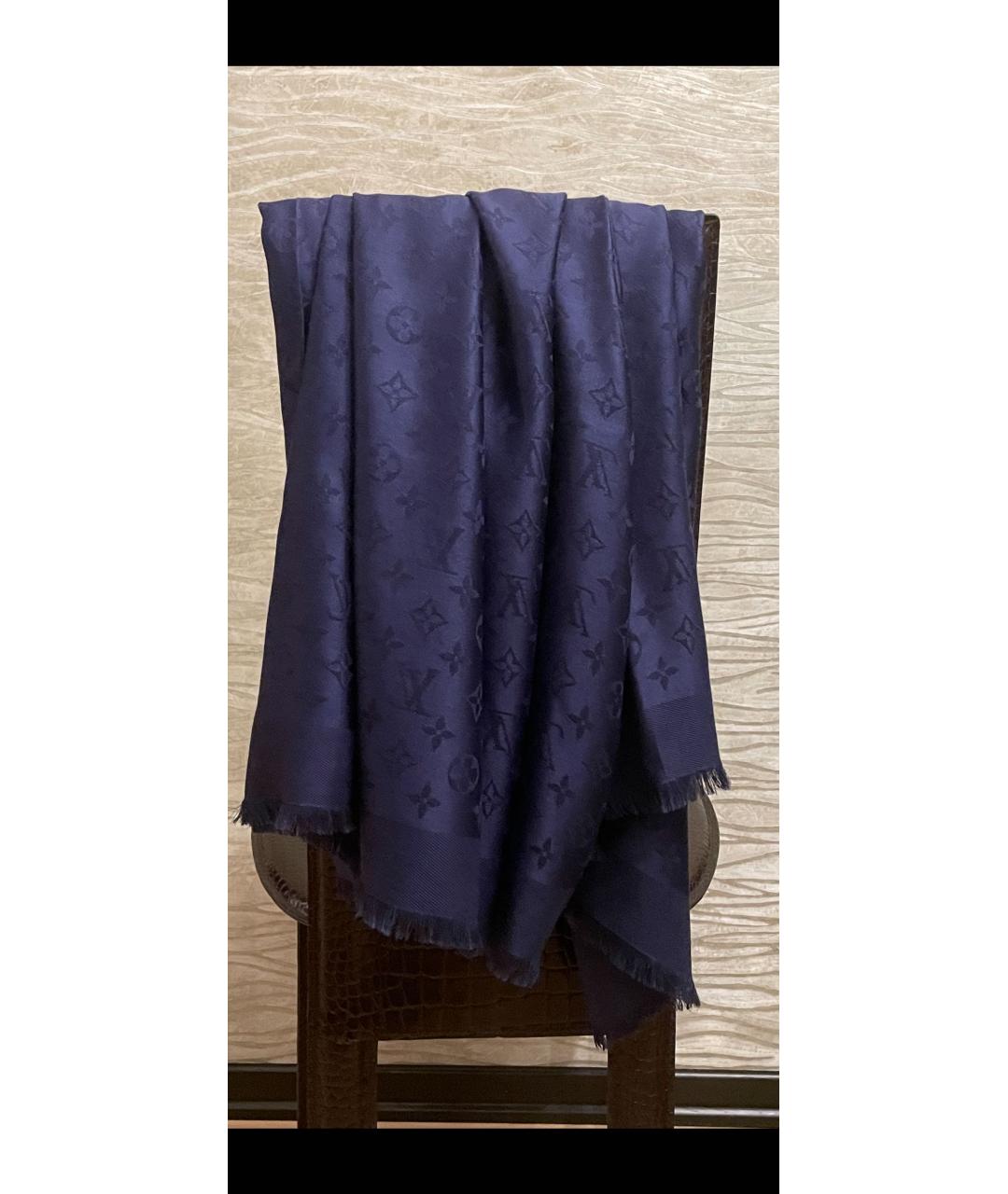 LOUIS VUITTON PRE-OWNED Темно-синий шерстяной платок, фото 2