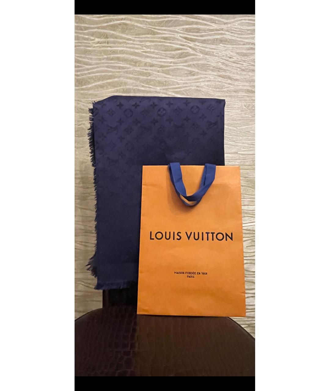 LOUIS VUITTON PRE-OWNED Темно-синий шерстяной платок, фото 4