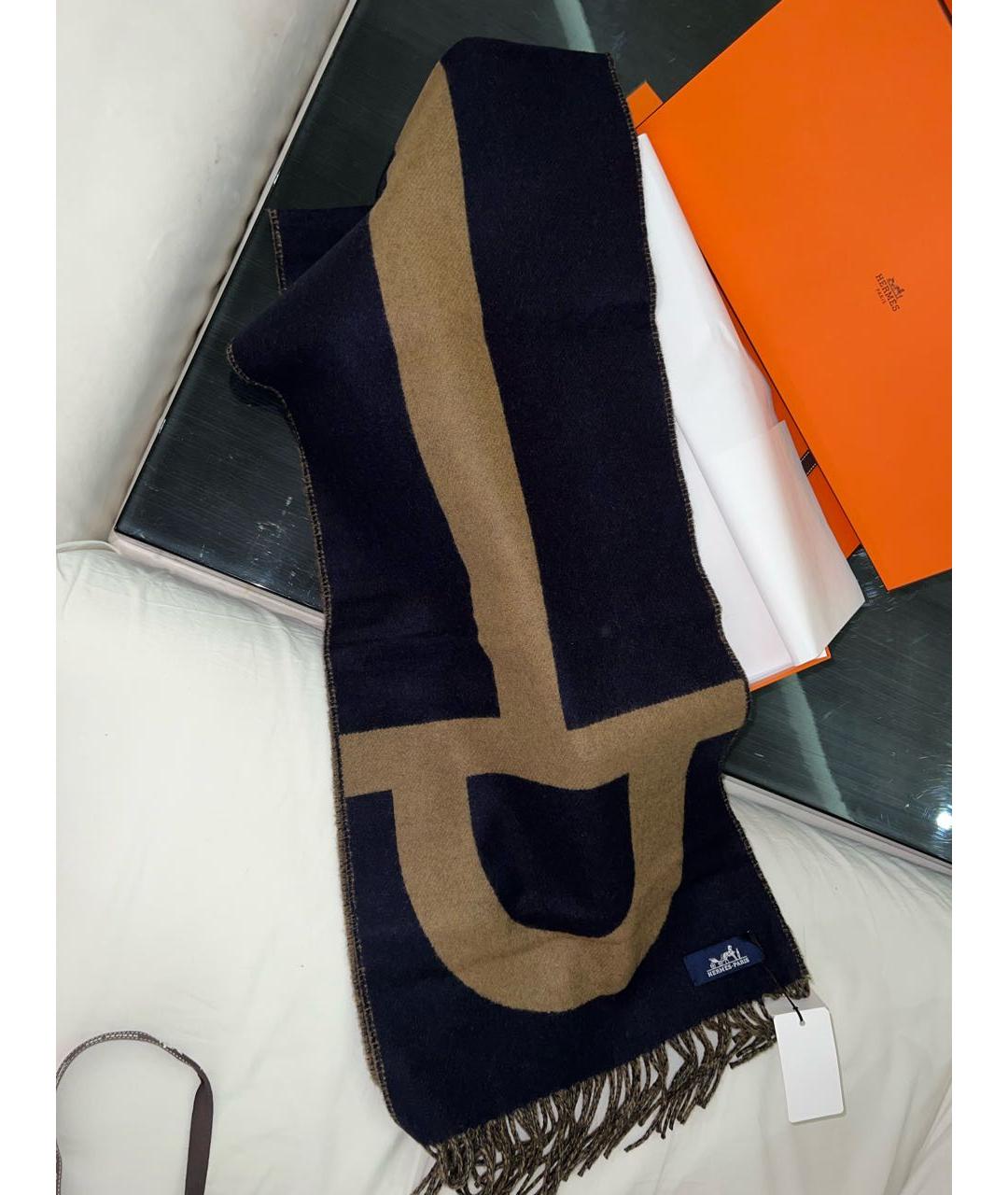 HERMES Темно-синий кашемировый шарф, фото 3