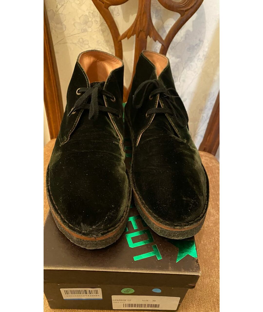 GOLDEN GOOSE DELUXE BRAND Зеленые бархатные ботинки, фото 2
