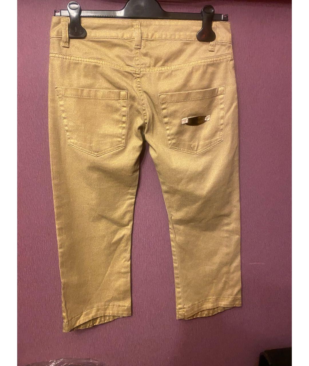 JOHN RICHMOND Золотые хлопко-эластановые прямые джинсы, фото 2