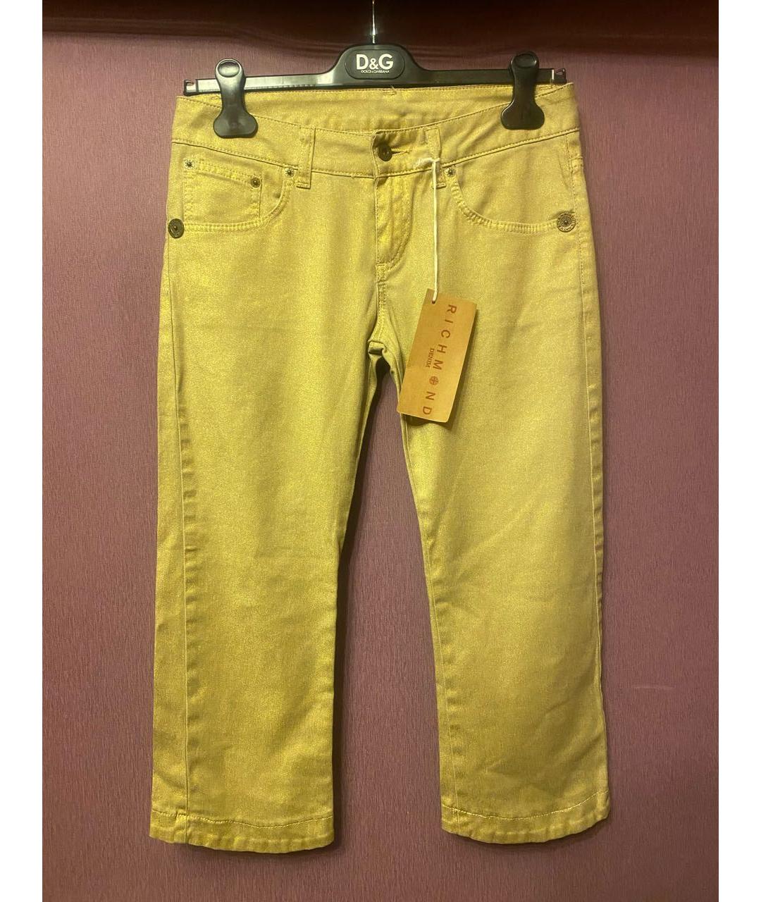 JOHN RICHMOND Золотые хлопко-эластановые прямые джинсы, фото 9