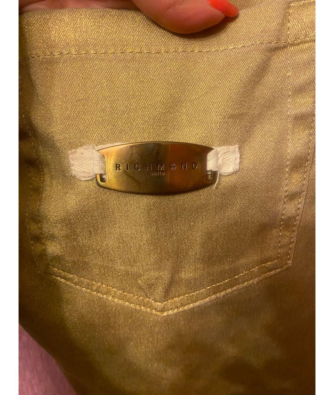 JOHN RICHMOND Золотые хлопко-эластановые прямые джинсы, фото 4