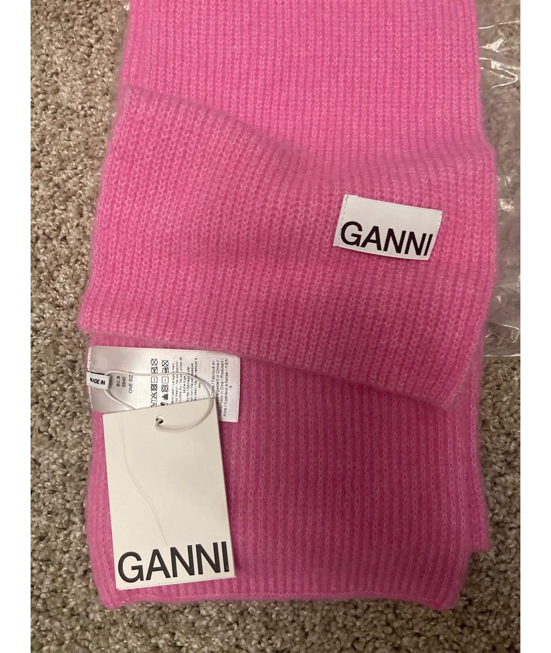 GANNI Розовый шерстяной шарф, фото 2