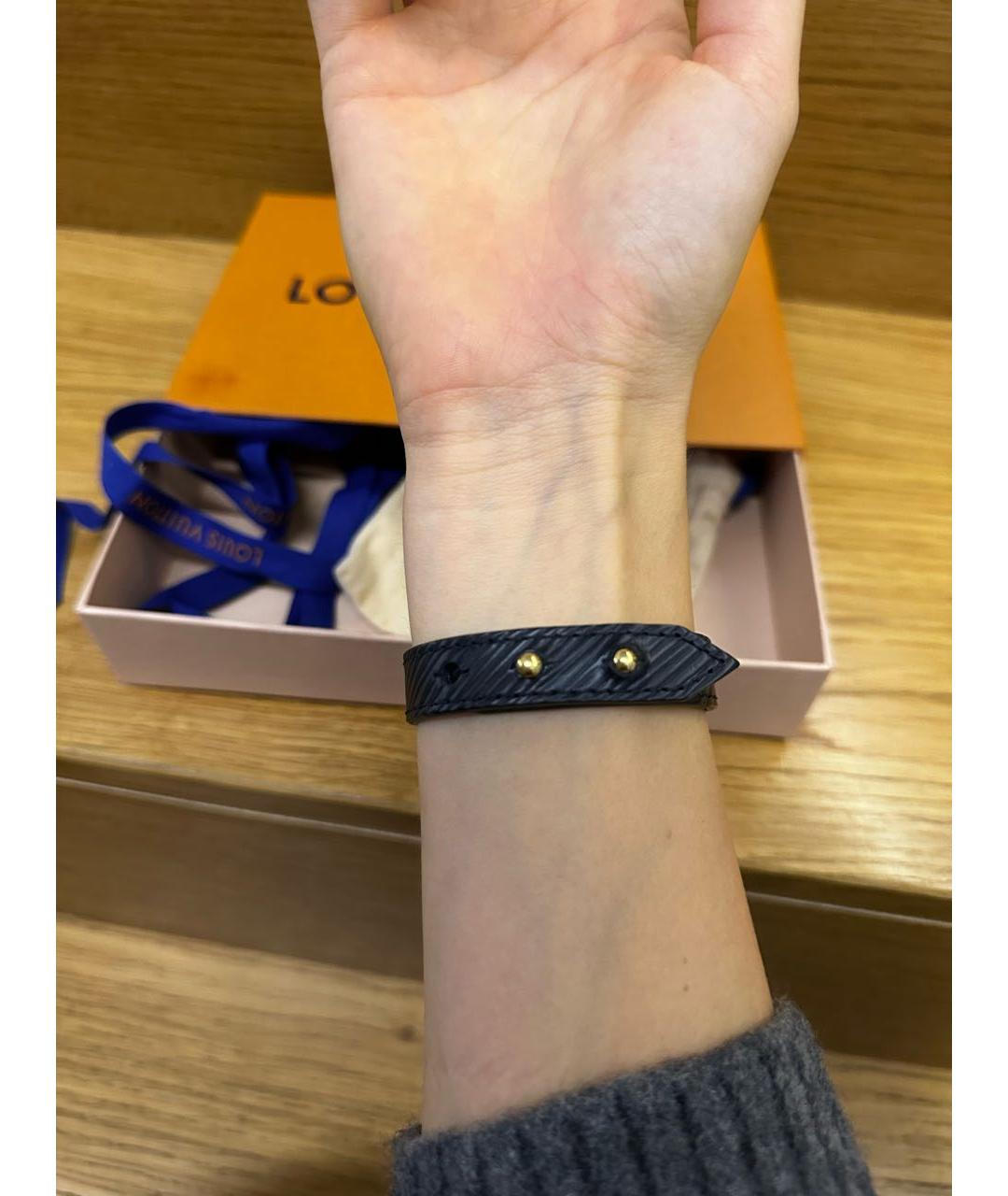 LOUIS VUITTON Черный кожаный браслет, фото 3