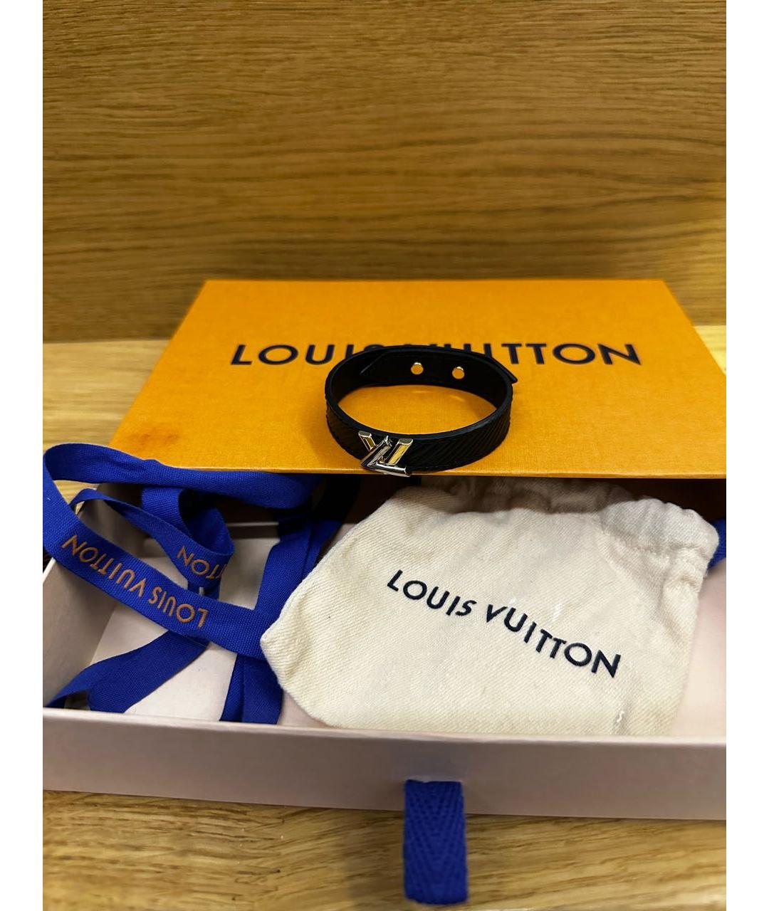 LOUIS VUITTON Черный кожаный браслет, фото 5