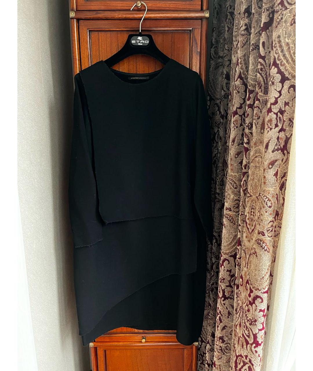 AGNONA Черное шерстяное повседневное платье, фото 6