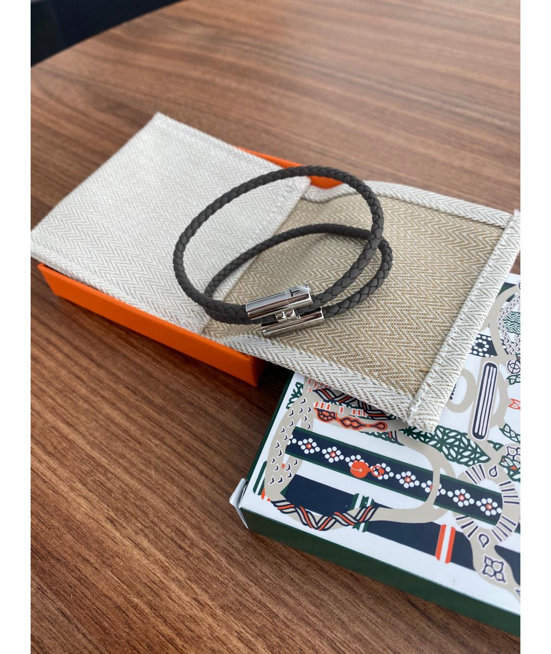 HERMES Серый кожаный браслет, фото 3