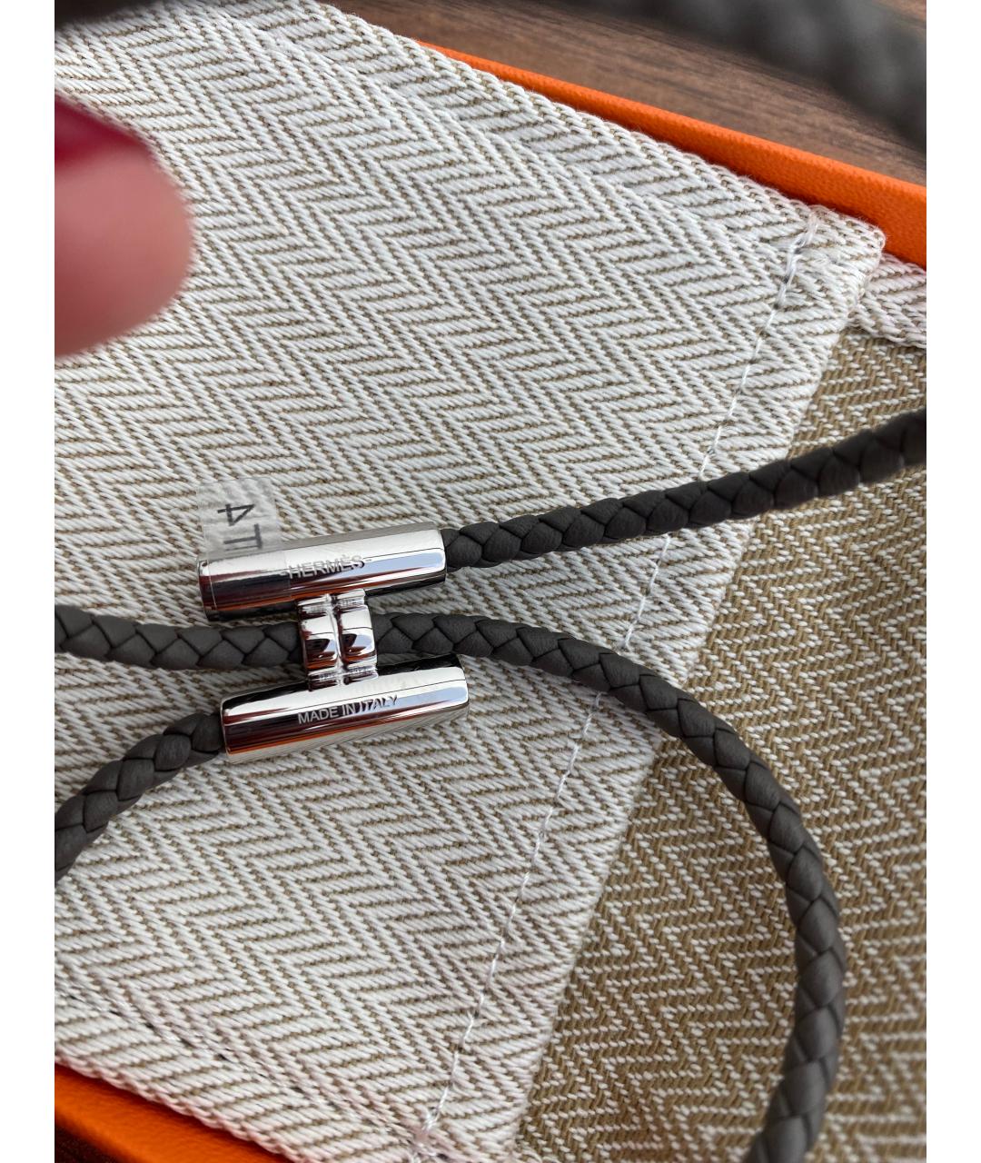 HERMES Серый кожаный браслет, фото 5
