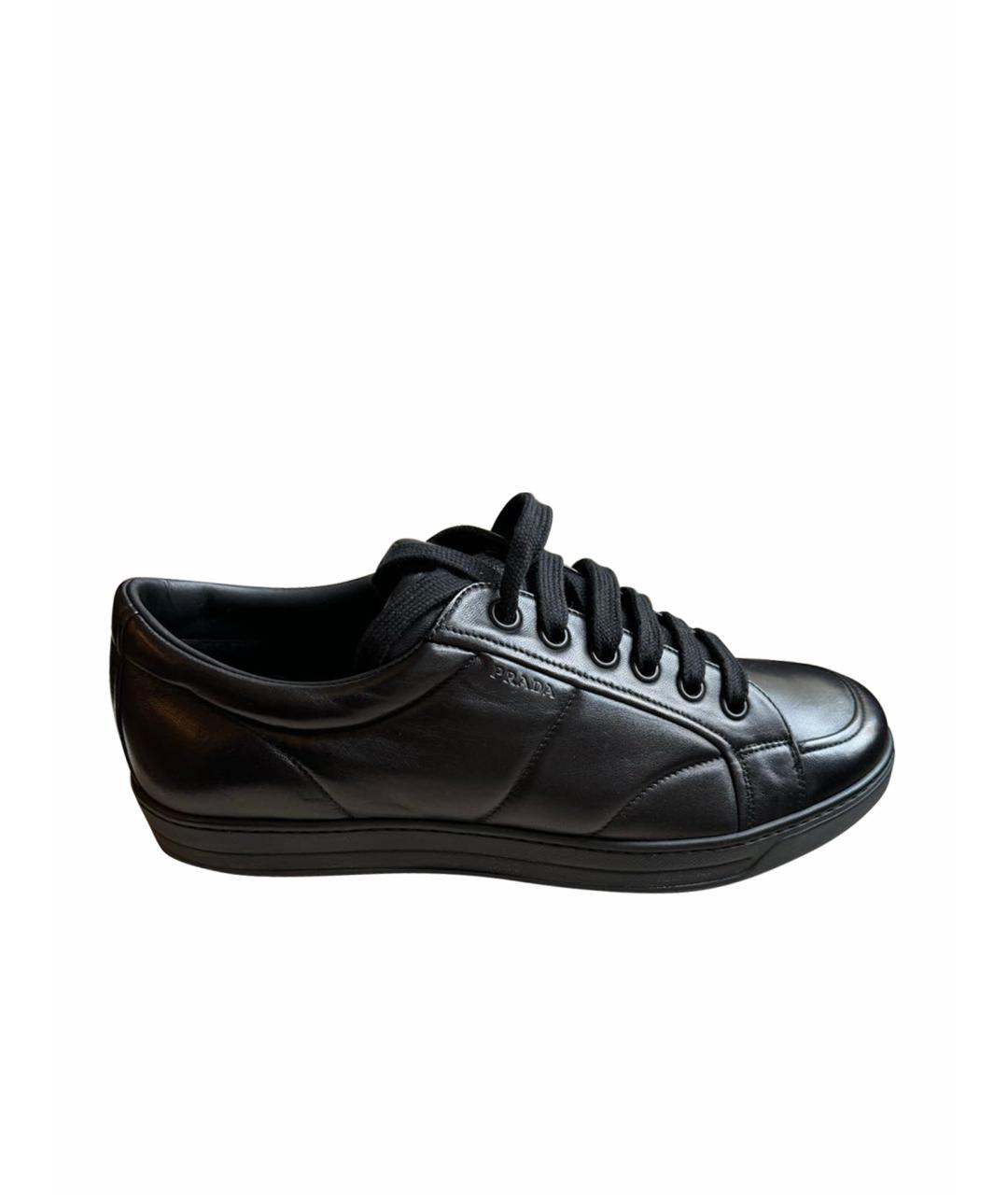 PRADA Черные кожаные низкие кроссовки / кеды, фото 1