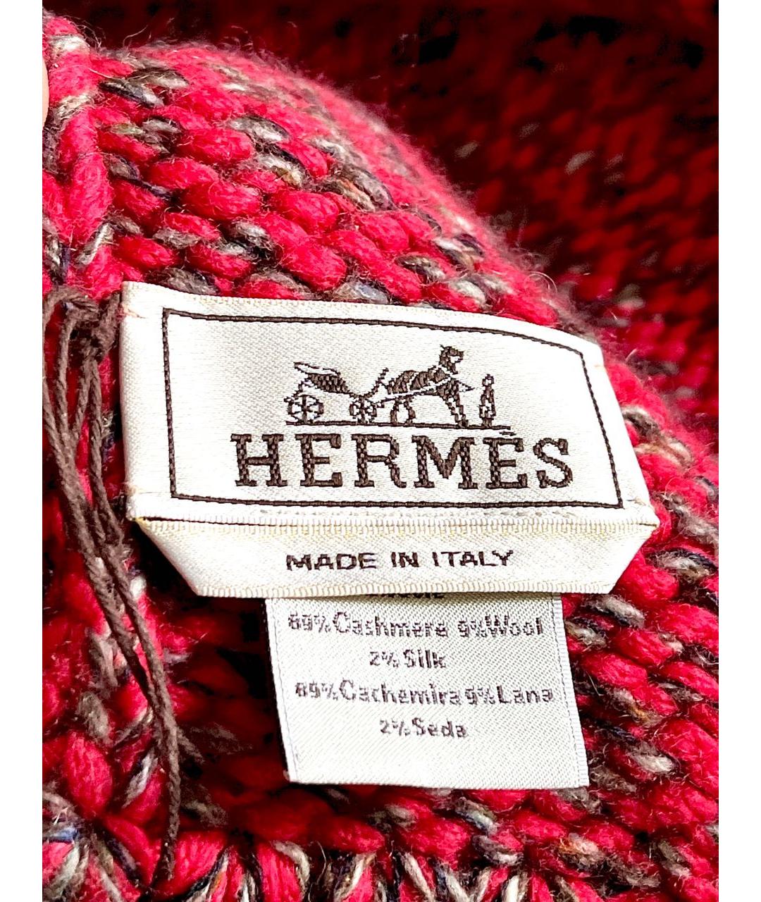HERMES Красный шерстяной шарф, фото 5