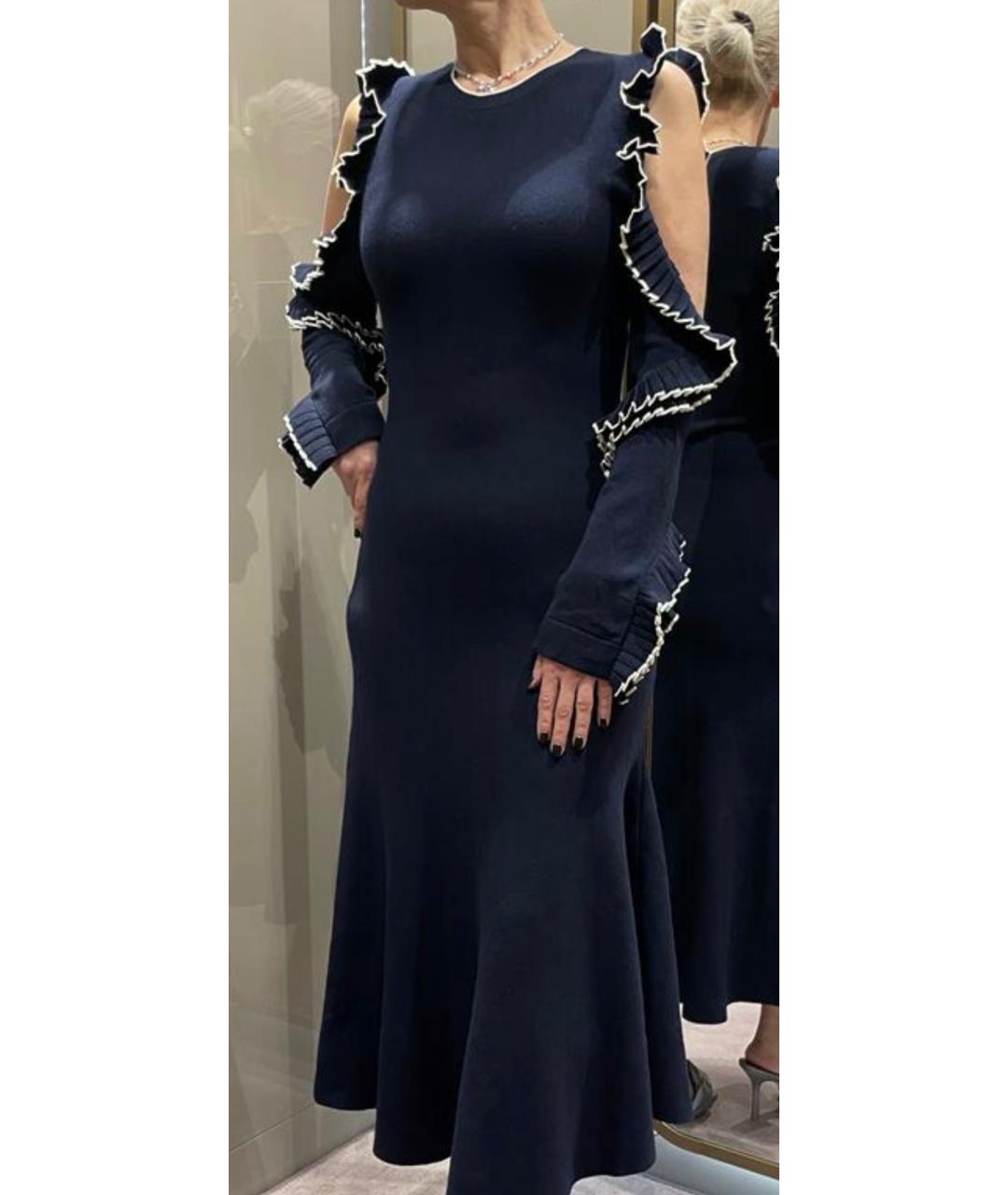 OSCAR DE LA RENTA Темно-синее шерстяное вечернее платье, фото 5