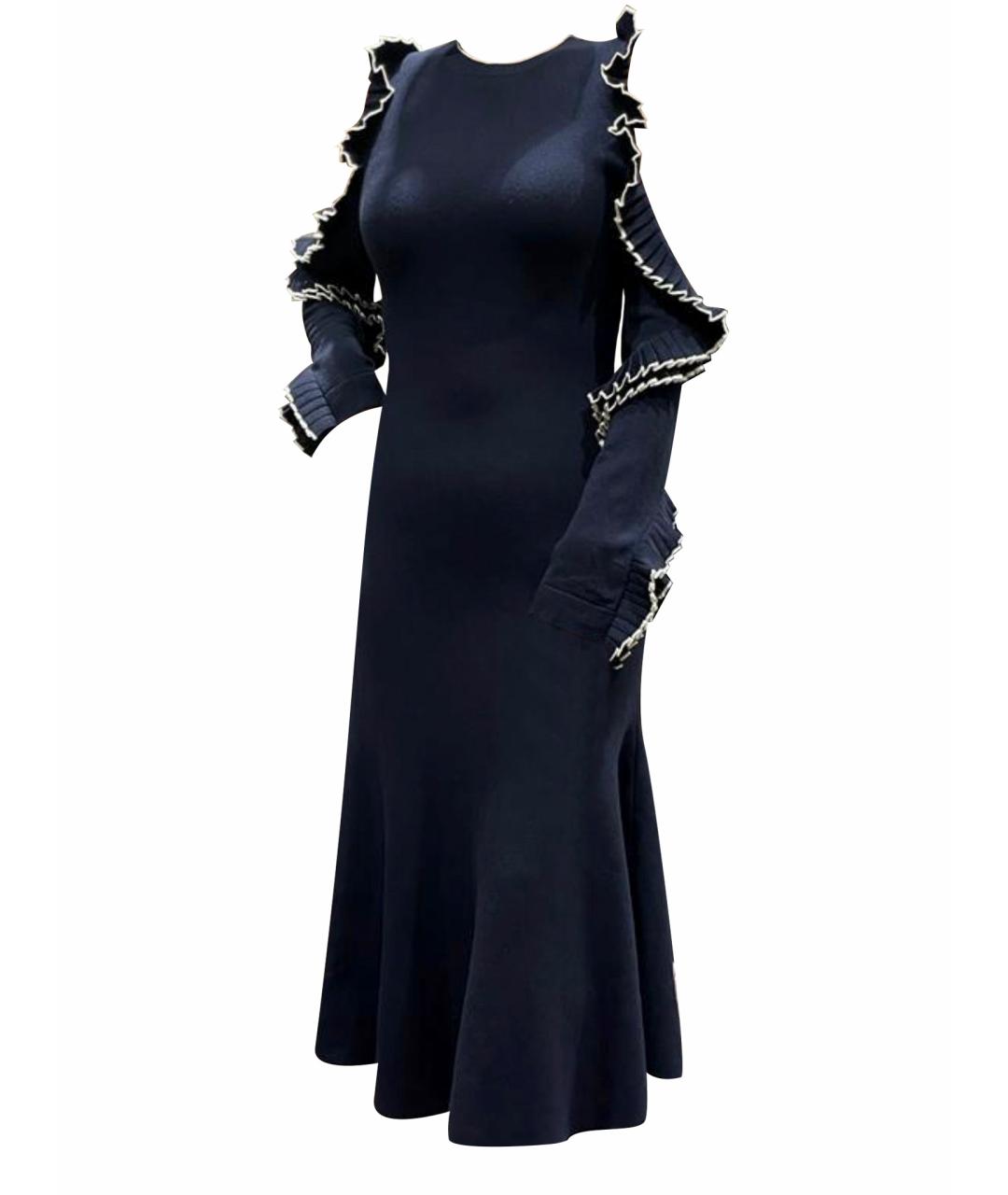 OSCAR DE LA RENTA Темно-синее шерстяное вечернее платье, фото 1