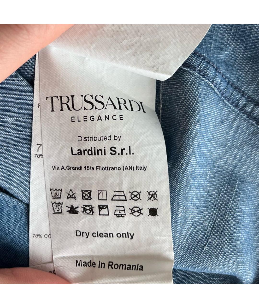 TRUSSARDI Голубая хлопковая кэжуал рубашка, фото 6