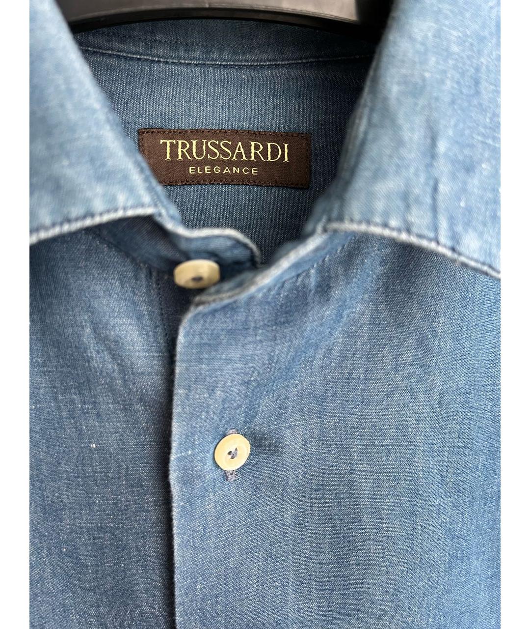 TRUSSARDI Голубая хлопковая кэжуал рубашка, фото 3