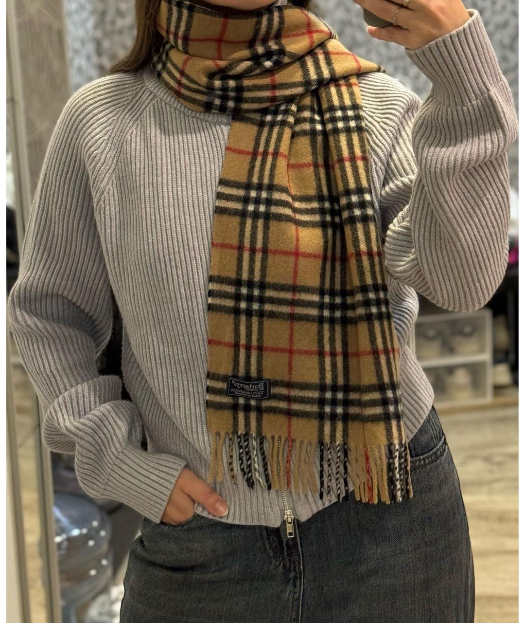BURBERRY Бежевый шерстяной шарф, фото 4