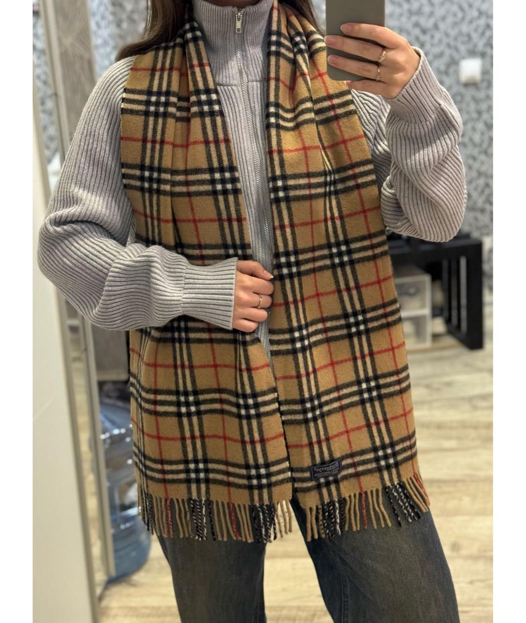BURBERRY Бежевый шерстяной шарф, фото 5