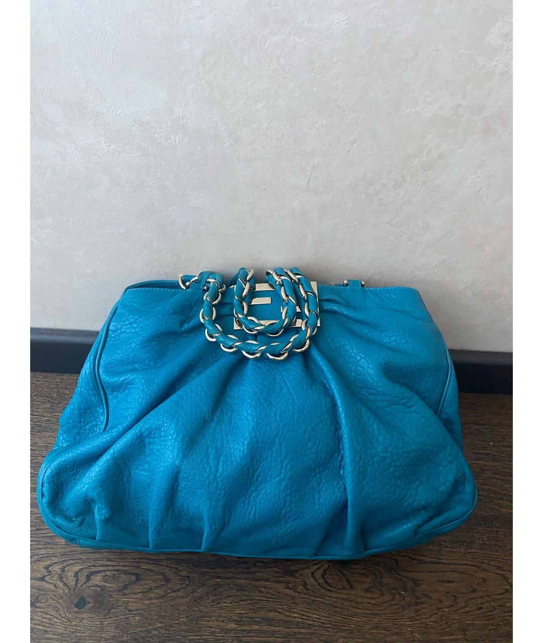 FENDI Бирюзовая кожаная сумка с короткими ручками, фото 3