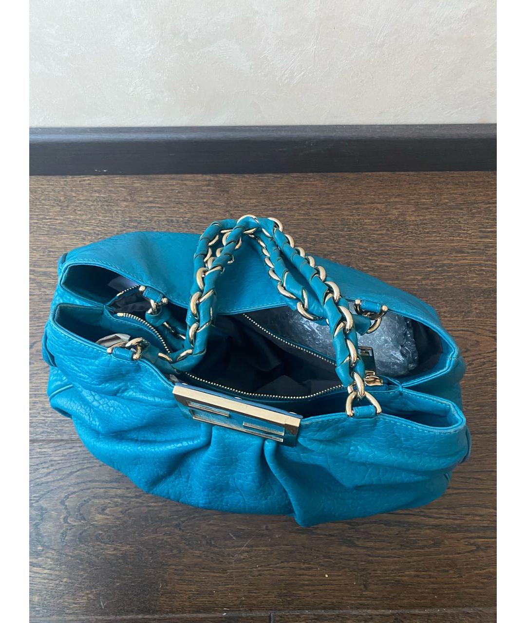 FENDI Бирюзовая кожаная сумка с короткими ручками, фото 4