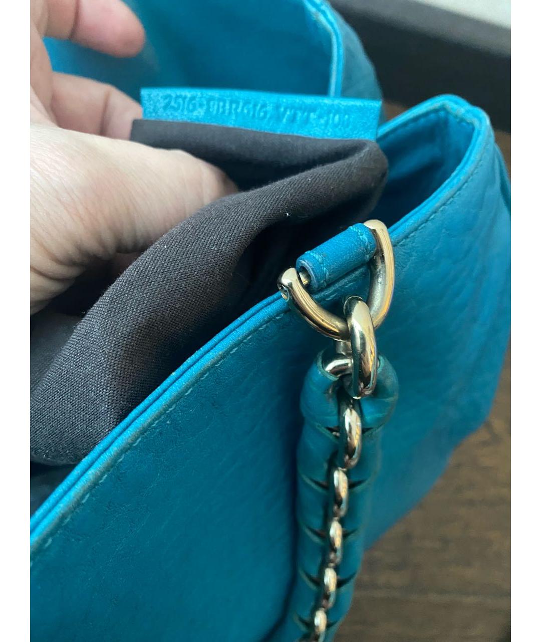 FENDI Бирюзовая кожаная сумка с короткими ручками, фото 6