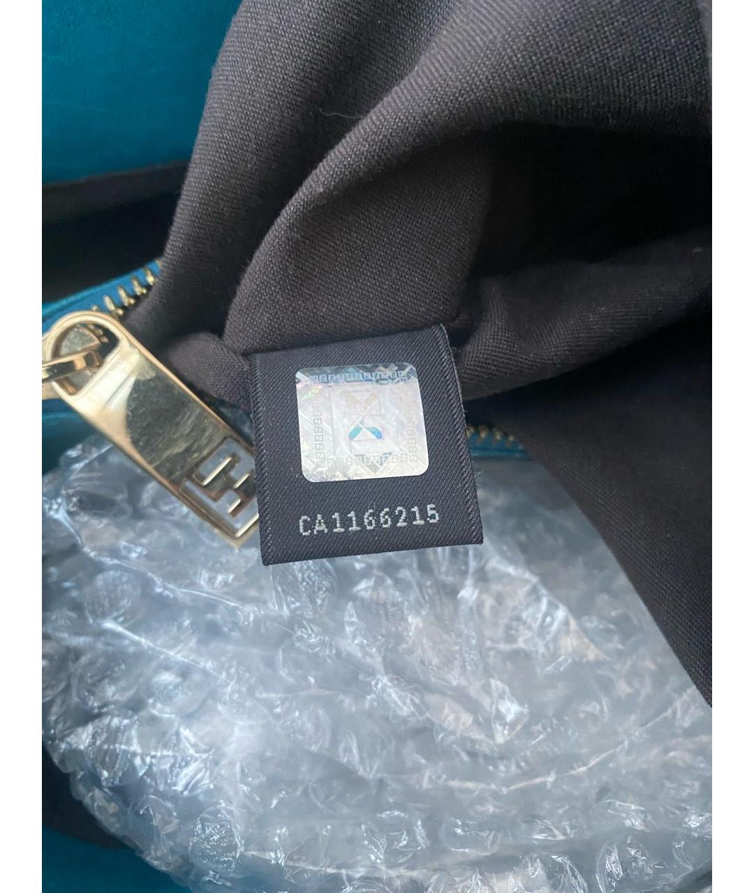 FENDI Бирюзовая кожаная сумка с короткими ручками, фото 7