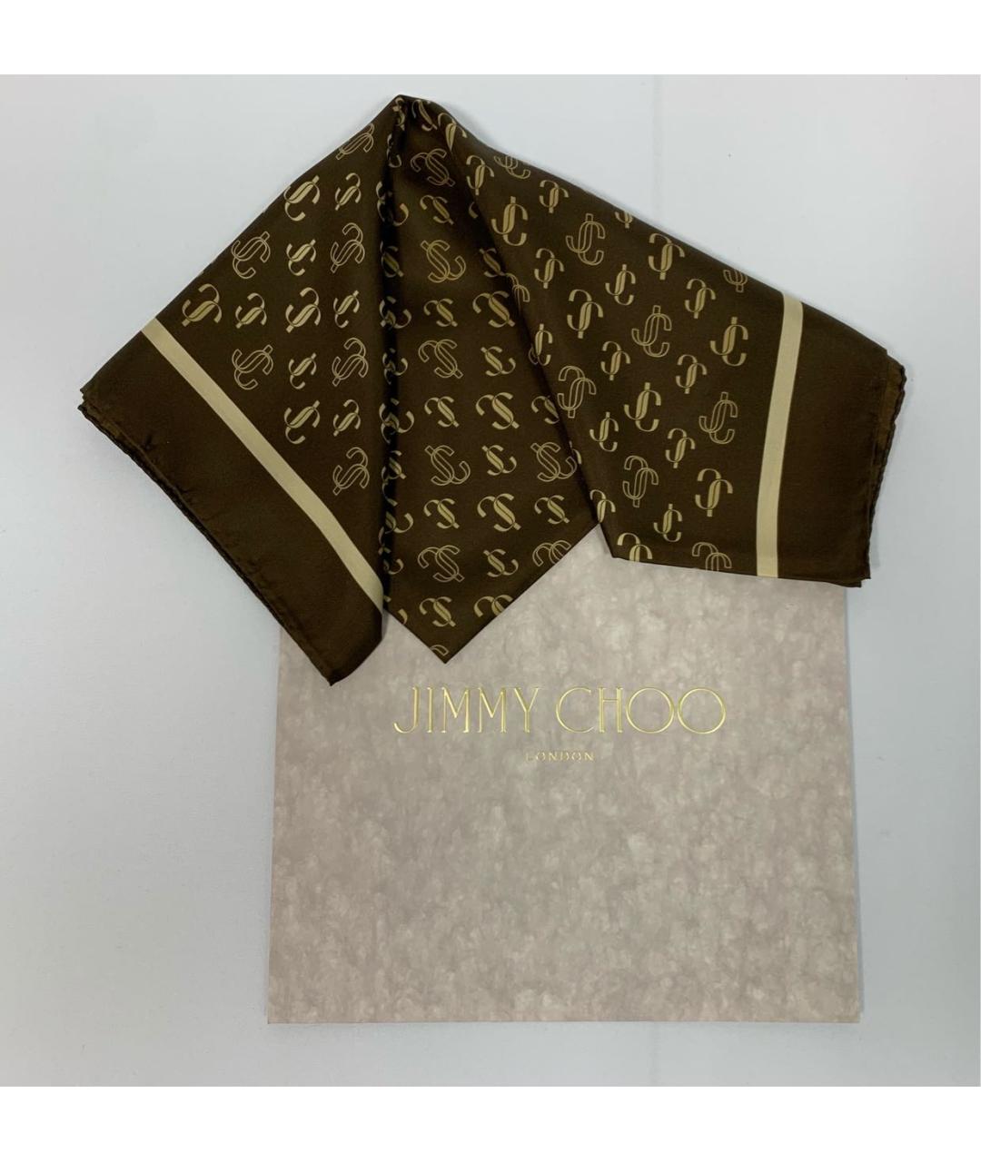JIMMY CHOO Коричневый шелковый платок, фото 4
