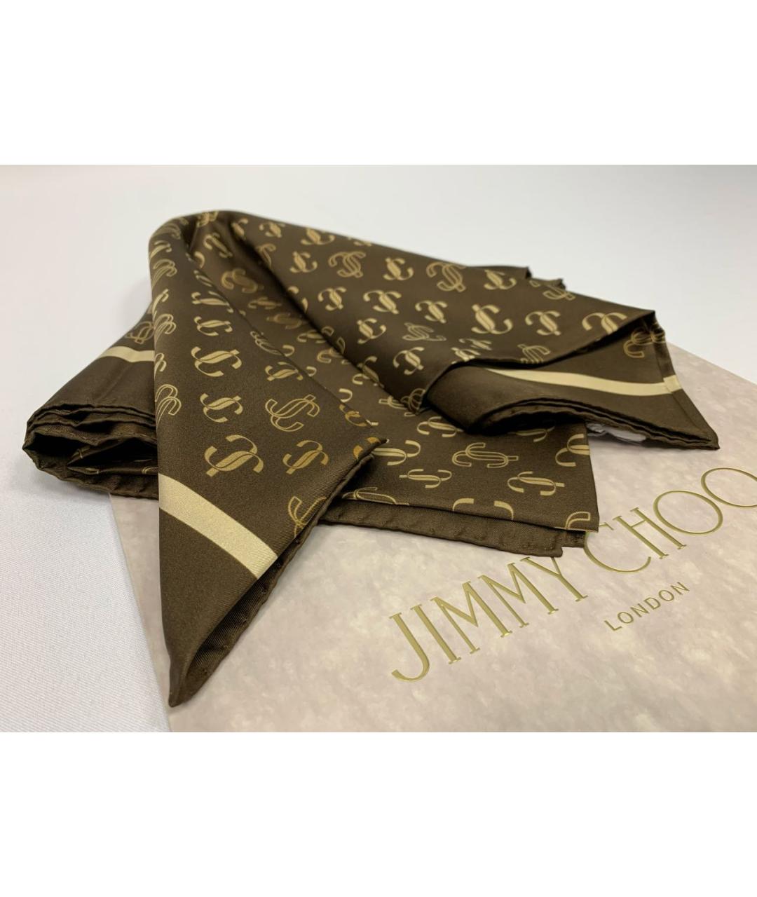 JIMMY CHOO Коричневый шелковый платок, фото 6