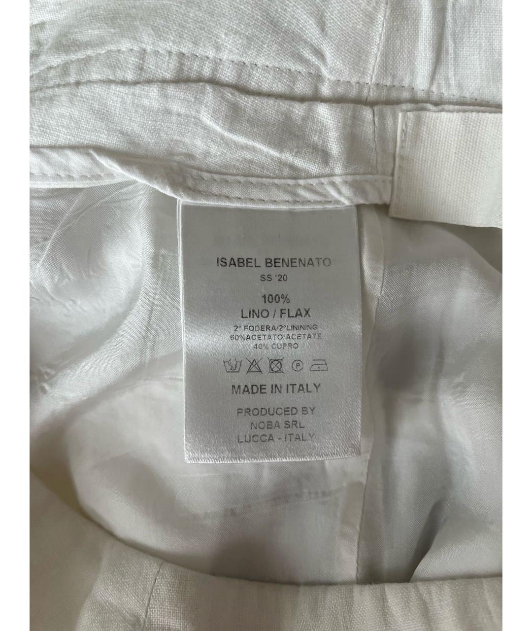 ISABEL BENENATO Белые льняные повседневные брюки, фото 3