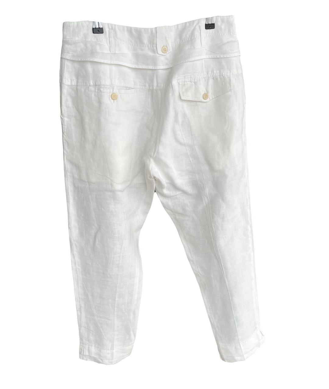 ISABEL BENENATO Белые льняные повседневные брюки, фото 2