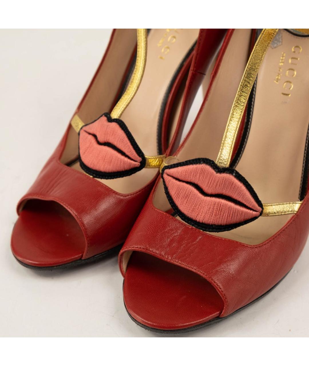 GUCCI Красные кожаные босоножки, фото 5