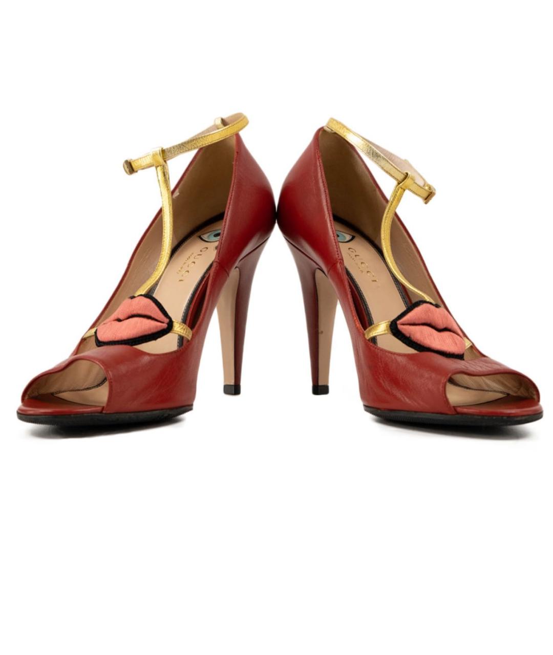 GUCCI Красные кожаные босоножки, фото 4